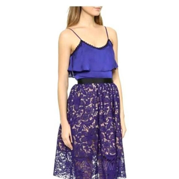 SELF PORTRAIT DELPHINIUM SATIN/LACE DRESS BLUE sz 0 - Picture 1 of 7